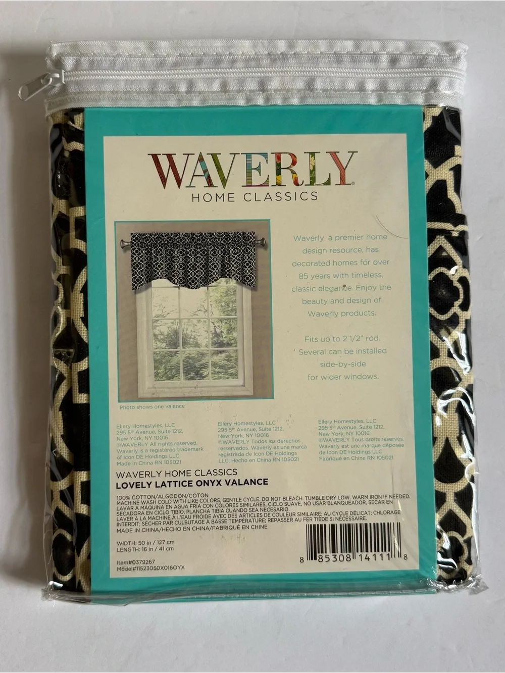Waverly Lovely Lattice Onyx Black Wave Valance Curtain Geometric NWT